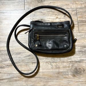 Tignanello Crossbody Bag Leather Black Vintage 90s Zip Y2K Small